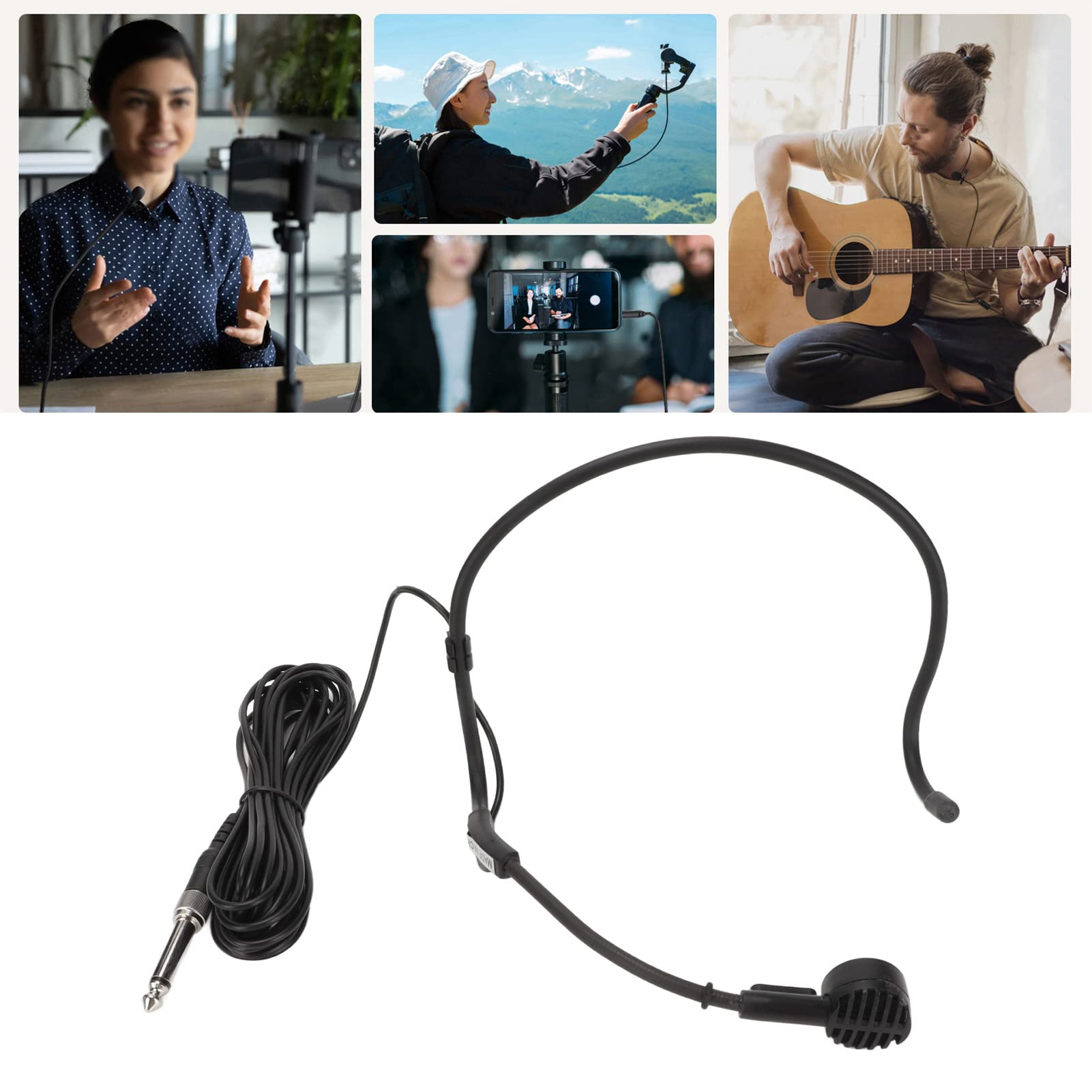 Microfono con Cuffia Professionale, Microfono Dinamico Ergonomico con Curvetta da 6,35 Mm, Microfono Omnidirezionale Cablato da 16,4 Piedi, per Amplificatori Altoparlanti Karaoke