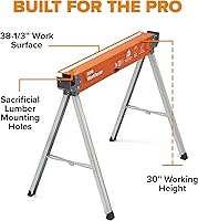 Vista 2 de BORA Workhorse - Caballetes de trabajo de 2 unidades, patas plegables de alta resistencia, caballete de metal con soporte 2x4, abrebotellas