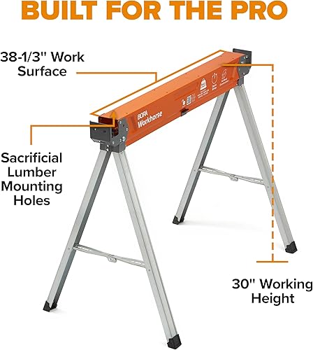 Miniatura 2 de BORA Workhorse - Caballetes de trabajo de 2 unidades, patas plegables de alta resistencia, caballete de metal con soporte 2x4, abrebotellas