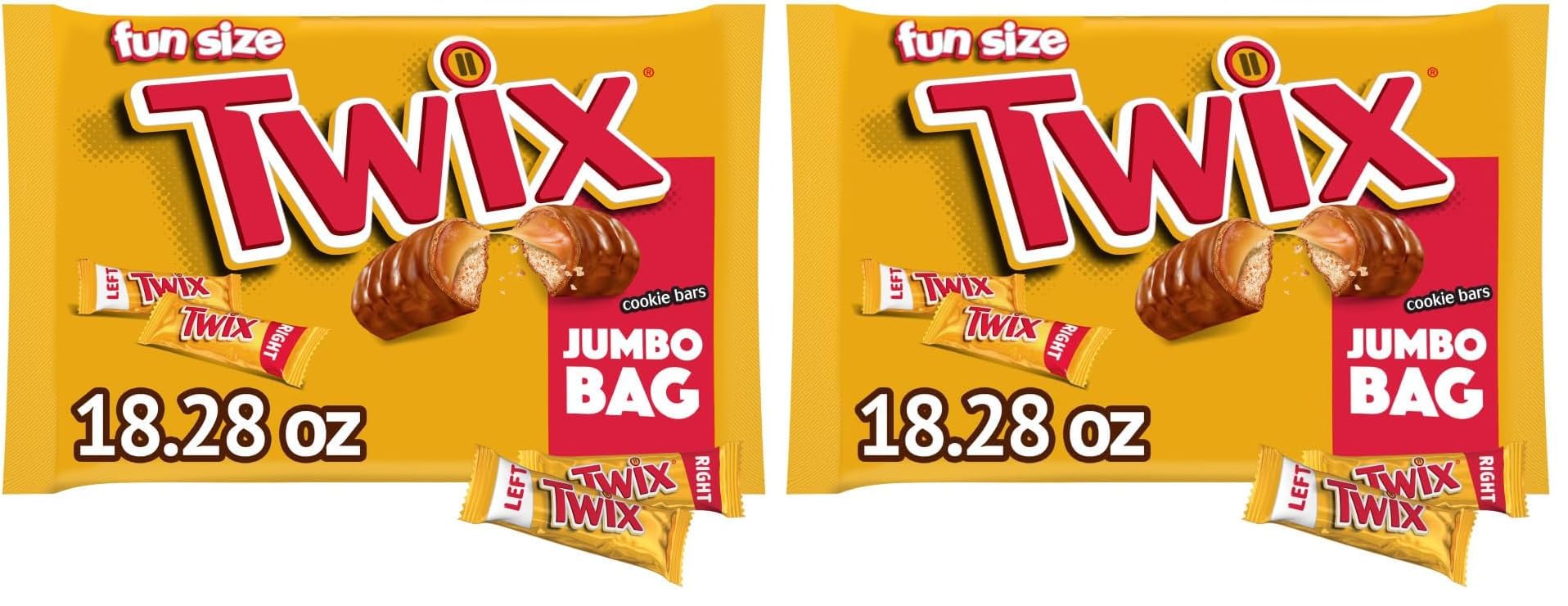 TWIX Fun Size Caramel Cookie Chocolate Candy Bars - 18.28 oz Bulk Candy Jumbo Bag (Pack of 2)