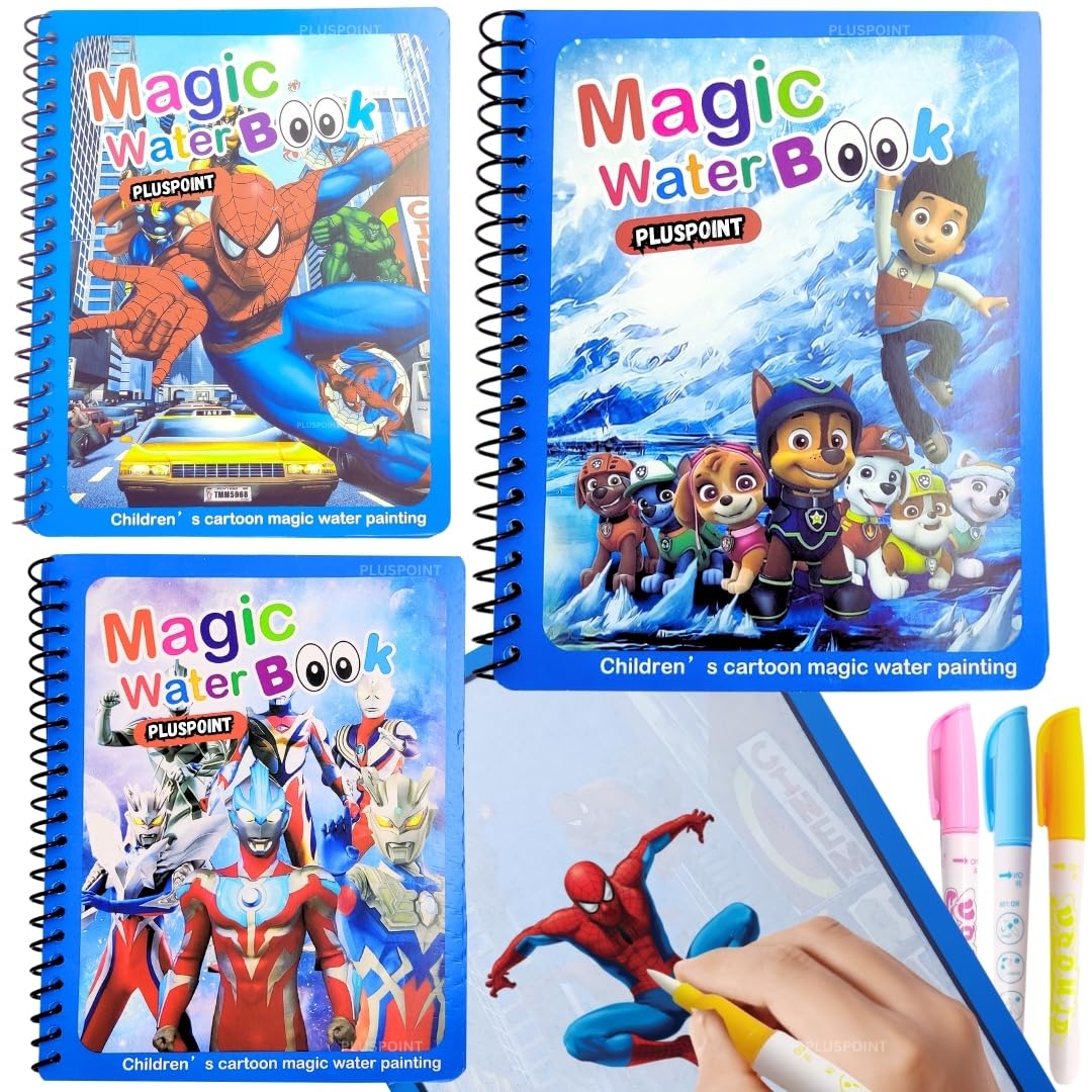 PLUSPOINT Magic Water Colouring Book - Pack of 3 | Reusable and Quick & Self Drying | Water Doodle Book with Water Pen for Kids | Drawing Practice Book for Toddlers, Return Gifts, Birthdays (B09J2RZW78) Amazon Price History, Amazon Price Tracker