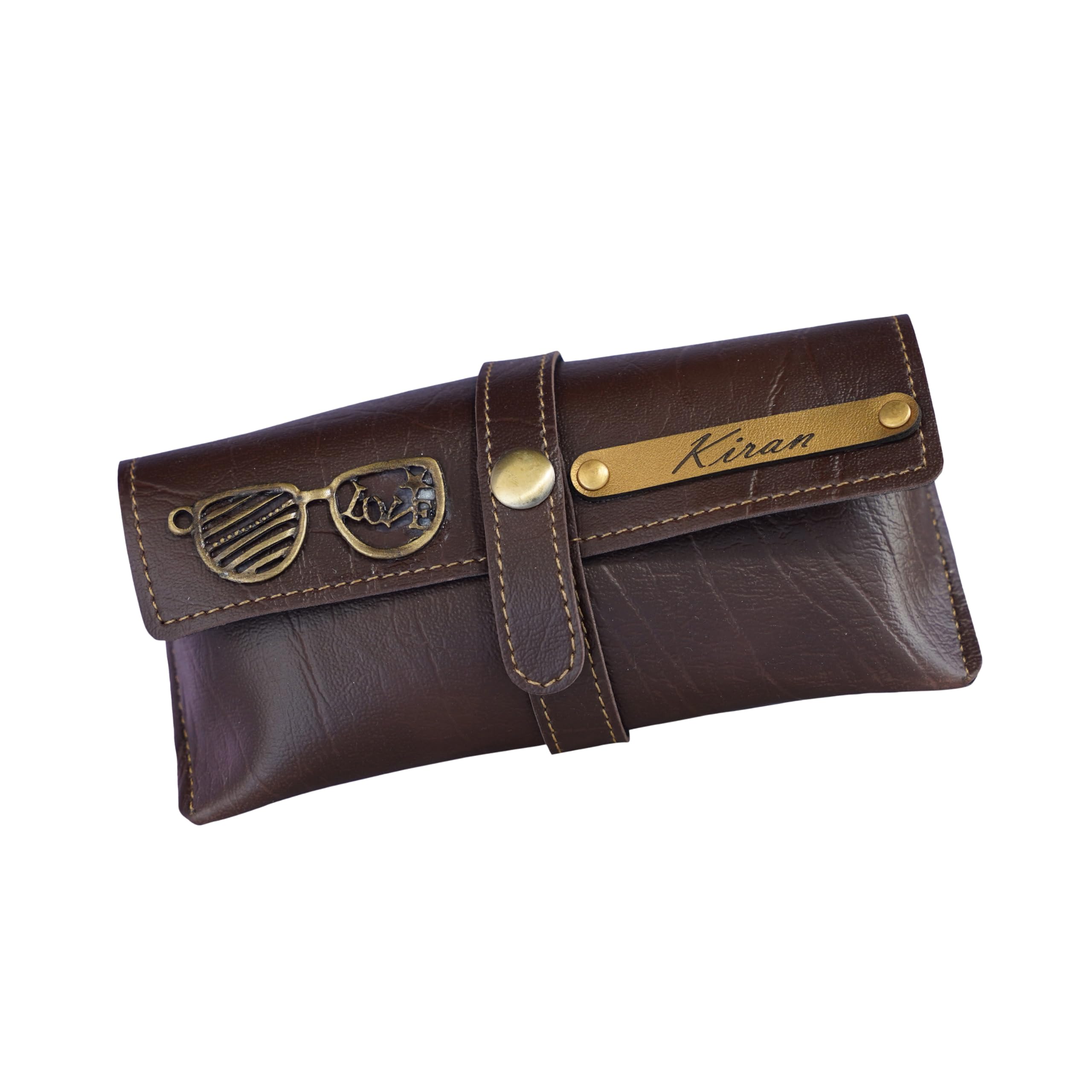 fhp gift mart Premium Customizable Leather Sunglasses Case with Personalized Name and Charm | Unisex Protective Eyewear Cover | Brown-picture-10