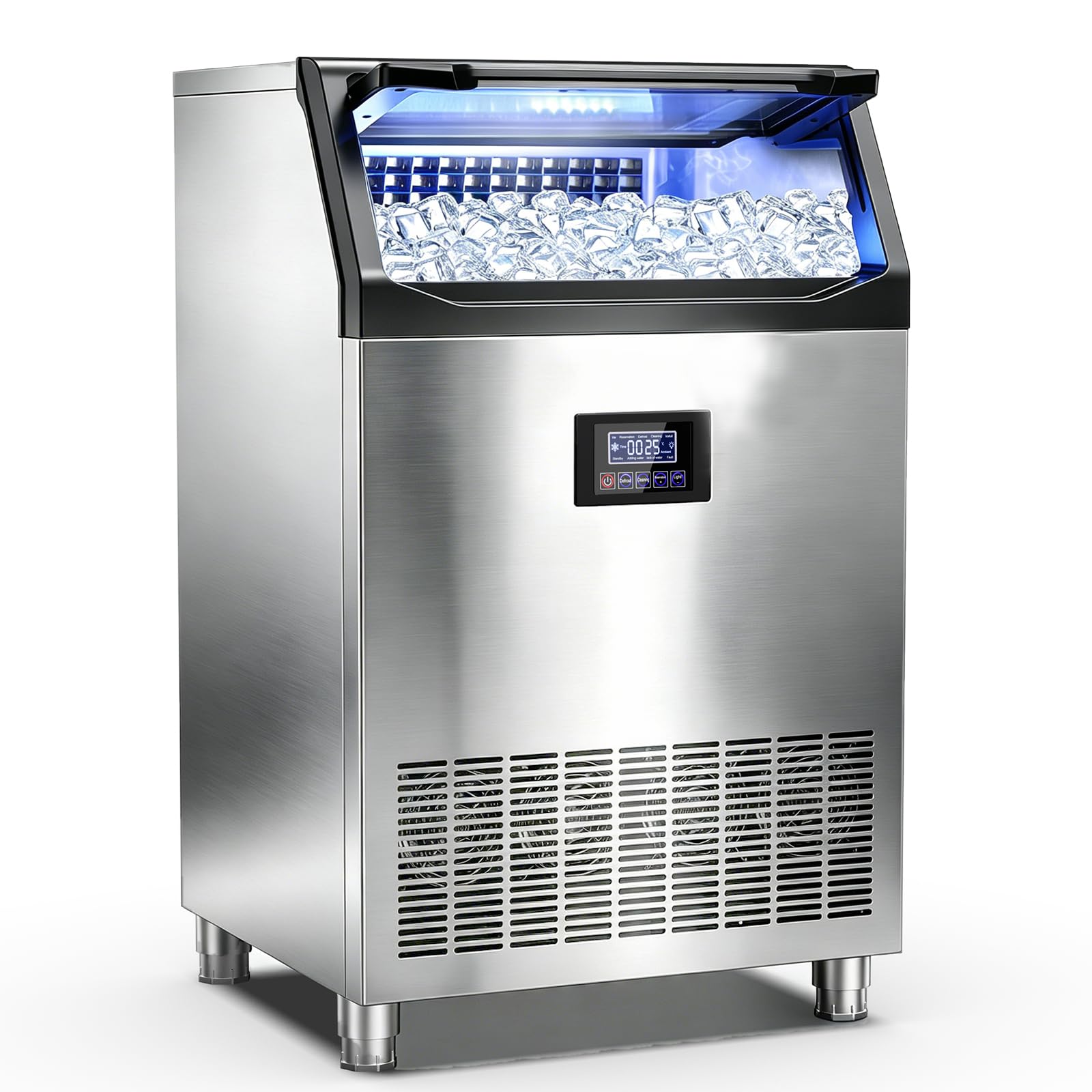 Commercial Ice Maker Machine 350Lbs/24H Stainless Steel Under Counter Ice Machine with Water Line and Filter, Freestanding Ice Makers