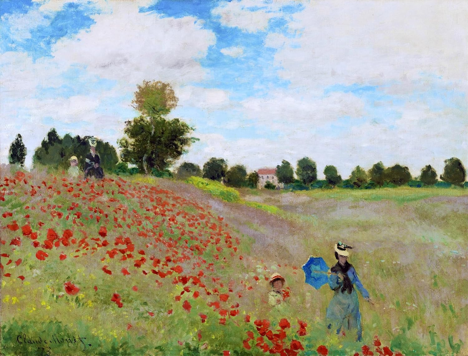 Grafic Quadro Campo di Papaveri Claude Monet - stampa su tela canvas con telaio Riproduzione per Soggiorno Salotto Ufficio Cucina - Maxi dimensioni XXL (QUADRO CON TELAIO IN LEGNO, CM 150X114)