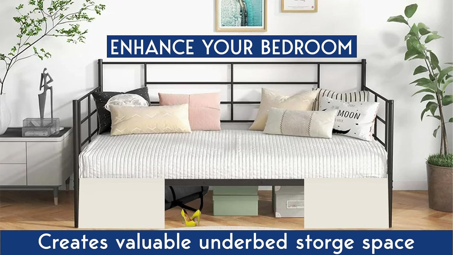 Pleated Daybed Skirt with Split Corners Twin Size - 21 Inch Tailored Drop Easy Fit - Pleated Daybed Dust Ruffle - 100% Microfiber Soft, Wrinkle-Free Daybed Bedskirt (Ivory, Twin-21 Drop)