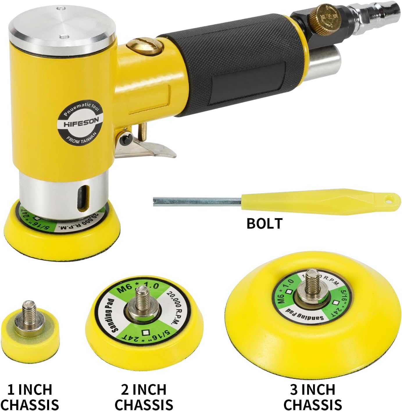 1/2/3 Inch Air Sander Sets For Car Polishing, High Speed Air Mini Polisher, Pneumatic Mini Orbital Sander Set with 27 Polishing Buffing Pads,30 Sandpapers