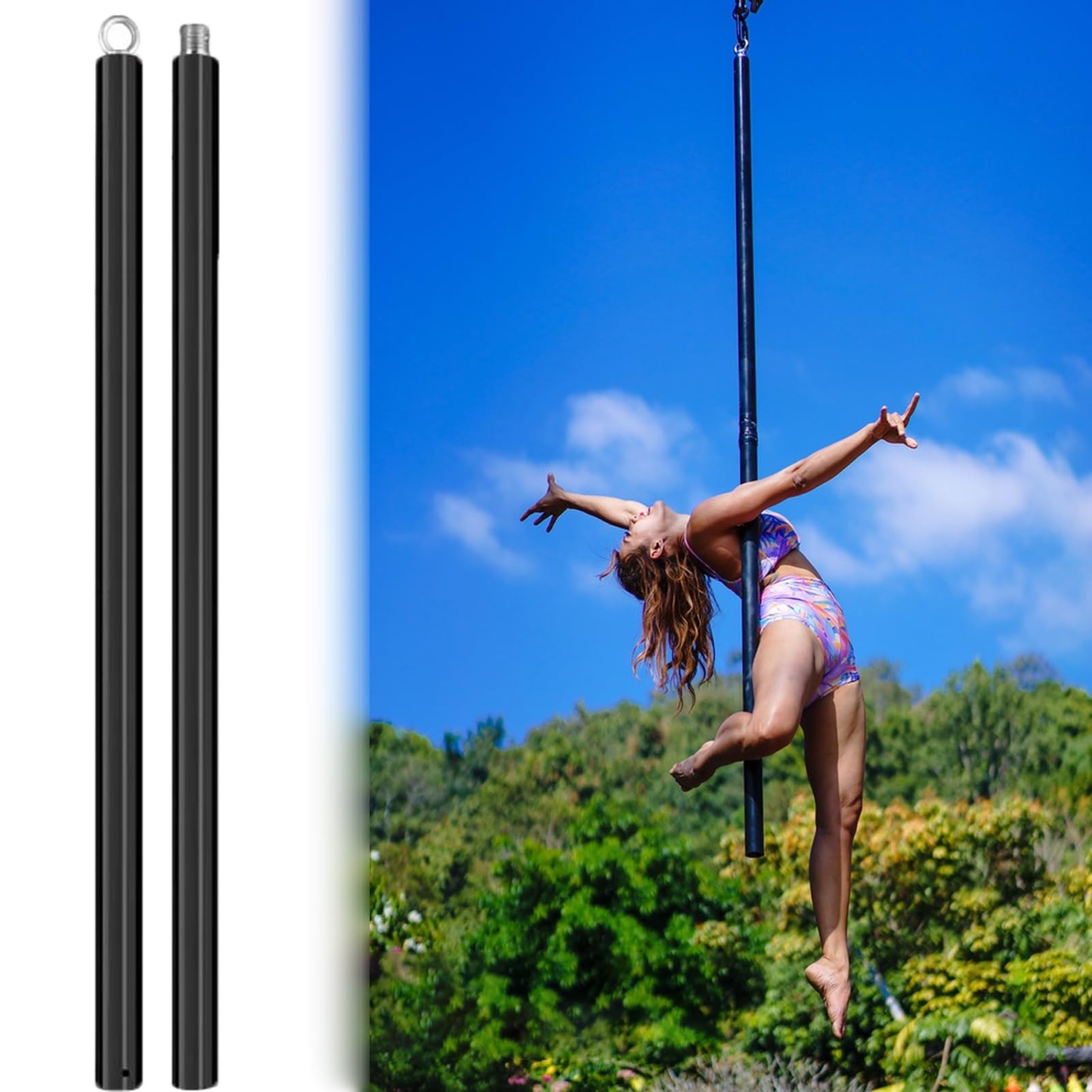 Minglez Professional Aerial Flying Pole with Silicone Warp, Portable Pole Dancing Pole for Home/Gym/Yoga Room, Removable Flying Tube Stripper Pole(Black)