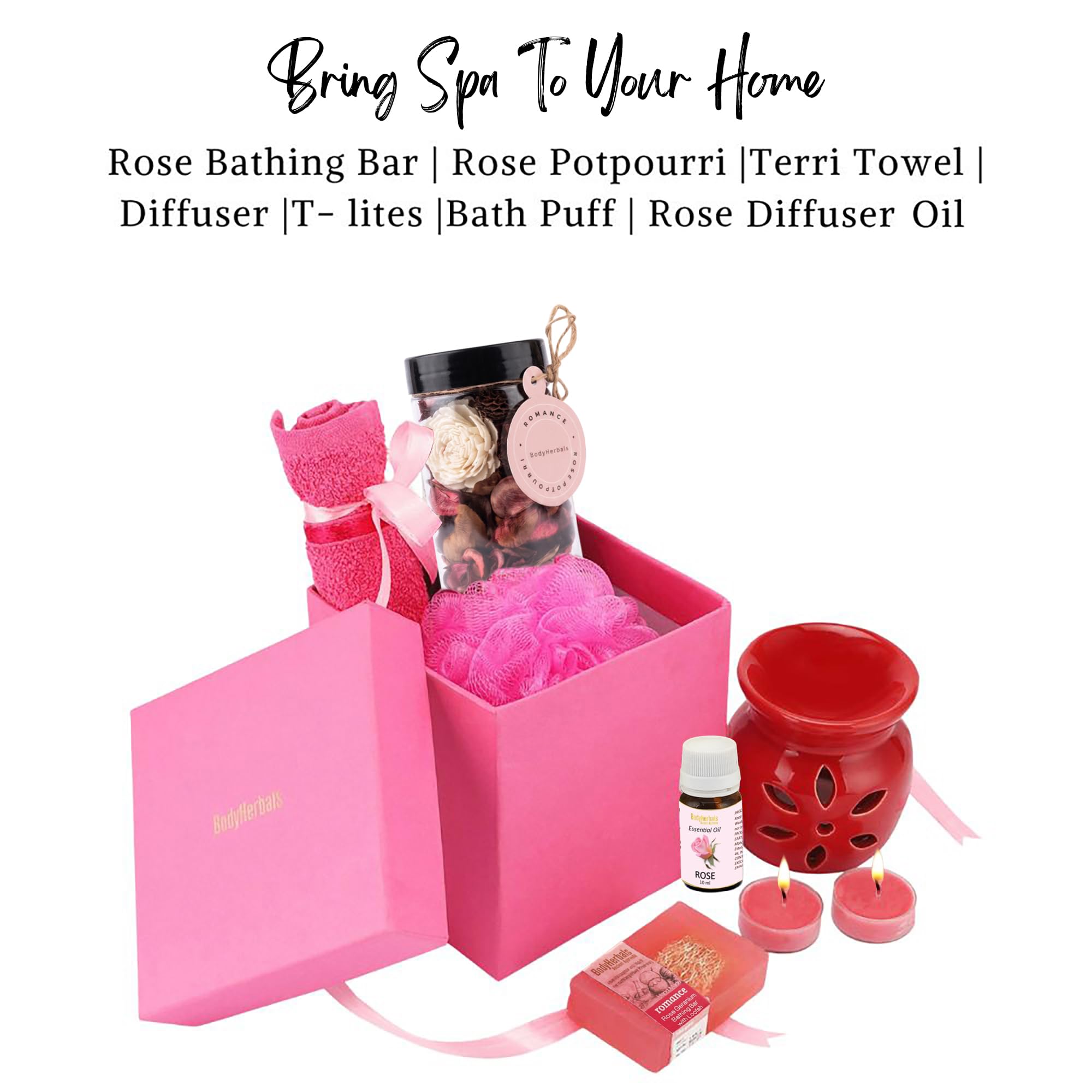BodyHerbals Rose Soap Spa Gift Set for Women & Men – 7 Pcs Bath & Body Care Kit with Spa Accessories | Vegan Luxury Gift Box for Birthdays, Anniversaries, Weddings, Raksha Bandhan Gift & Special Occasions 1