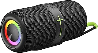 HUO JI Portable Bluetooth 5.0 Speaker with Deep Bass, IPX5 Water Resistance, RGB Lights, 15-Hour Playback and TWS/TF Support,Perfect for Home,Outdoors,Cycling,Hiking,Camping&amp;Parties (Black)