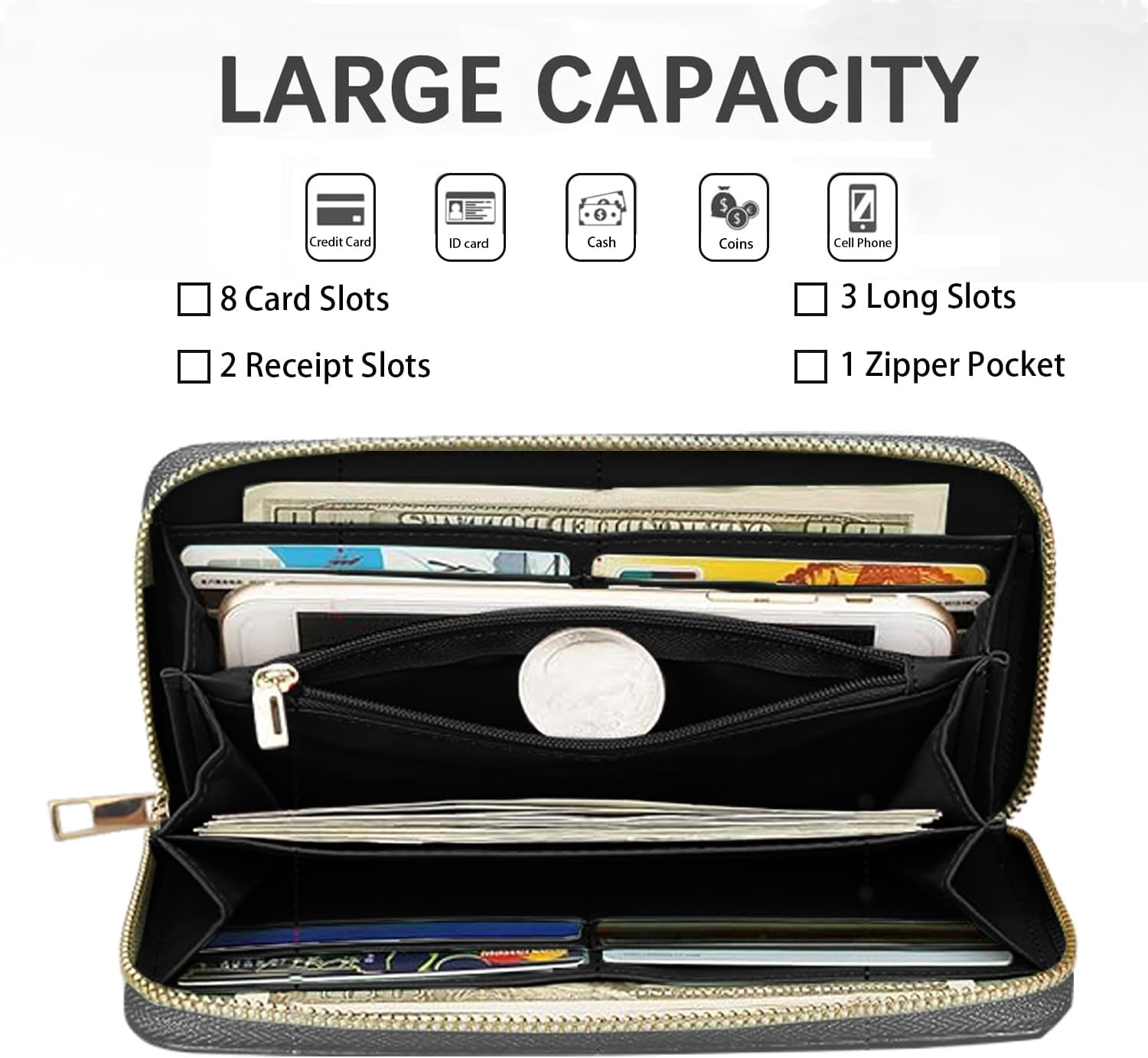 Women's Large Capacity Wallet,Portable PU Leather Zipper Wallet for Smart Phone/Card/Coin/Cash,Multifunctional Clutch Wallet with Removable Wristlet Strap,Christian Cross Quote Bible Verse Psalm 46:5 - Image 3