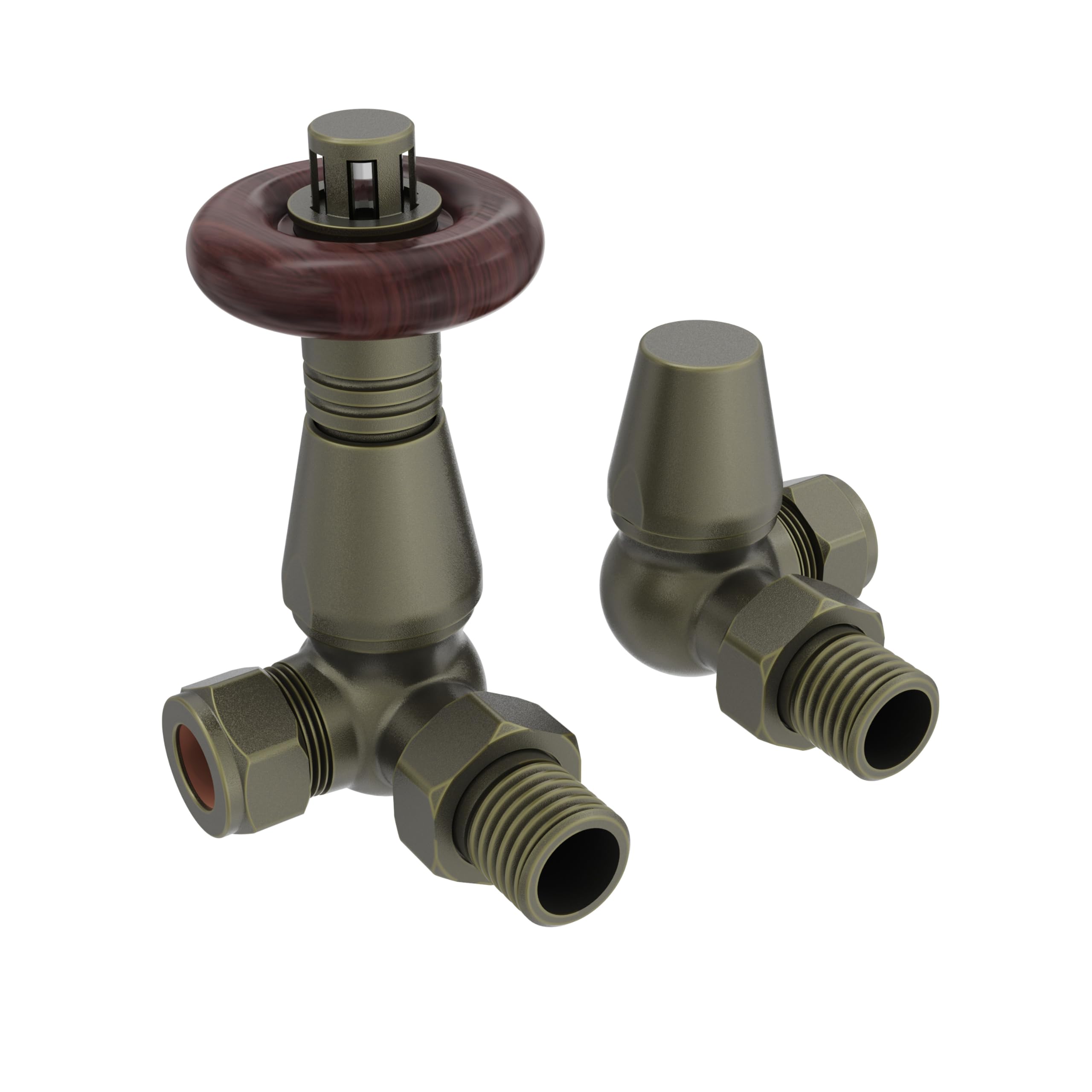 Nrg Antique Brass Traditional Corner Central Heating Radiator Valve 15Mm Thermostatic Lockshield Valves