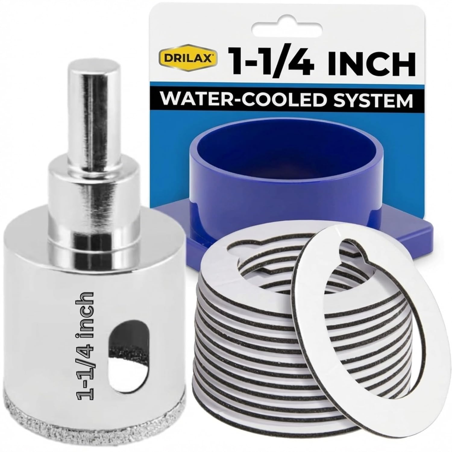Drilax 1-1/4 Inch Diamond Hole Saw with Water Guide, Tile Drill Bit for Ceramic Porcelain Glass, Quartz Granite Countertop Drill Bit, Wet Cutting Kit with 3/8 Inch Shank