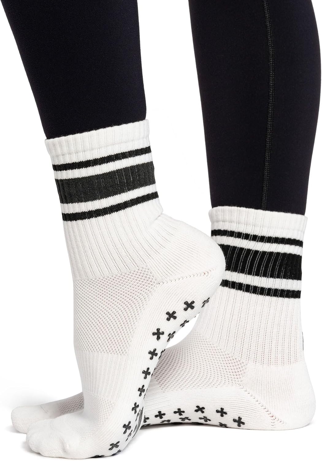 Kamo Fitness Pilates Socks with Grips for Women - Non-Slip Yoga, Barre Grip Sock - Grippy Cotton Crew Socks for Yoga, Ballet