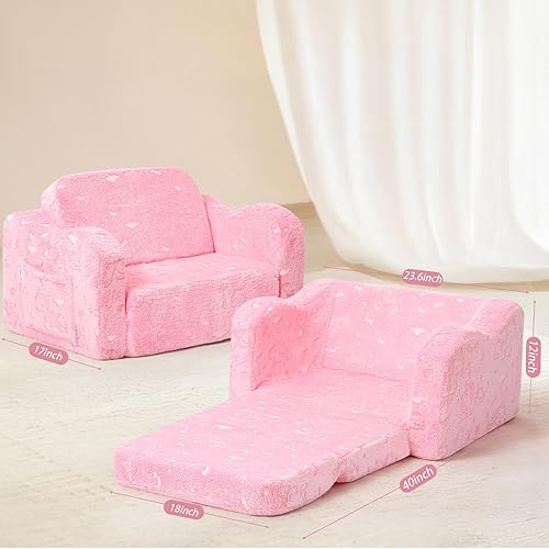 Miniatura 58 de MeMoreCool Sofá de dinosaurio para niños, silla plegable para niños pequeños, sofá cama convertible que brilla en la oscuridad, salón plegable para