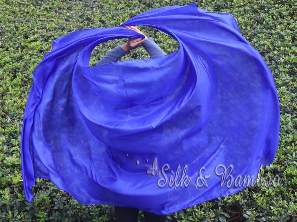 Winged Sirenny 3yds x 54" Large Belly Dance Silk Veil, Real Sheer Silk Luxury Bellydance Scarf with Hand Rolled Edges