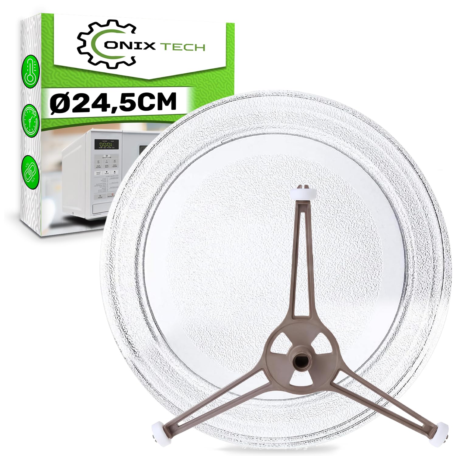 Cristal Plato Microondas Universal con un Diámetro Ø 24,5 cm Apto para LG y Otras Marcas con una Plato Microondas 245 mm - En el Juego Soporte Plato Microondas - ONIX TECH