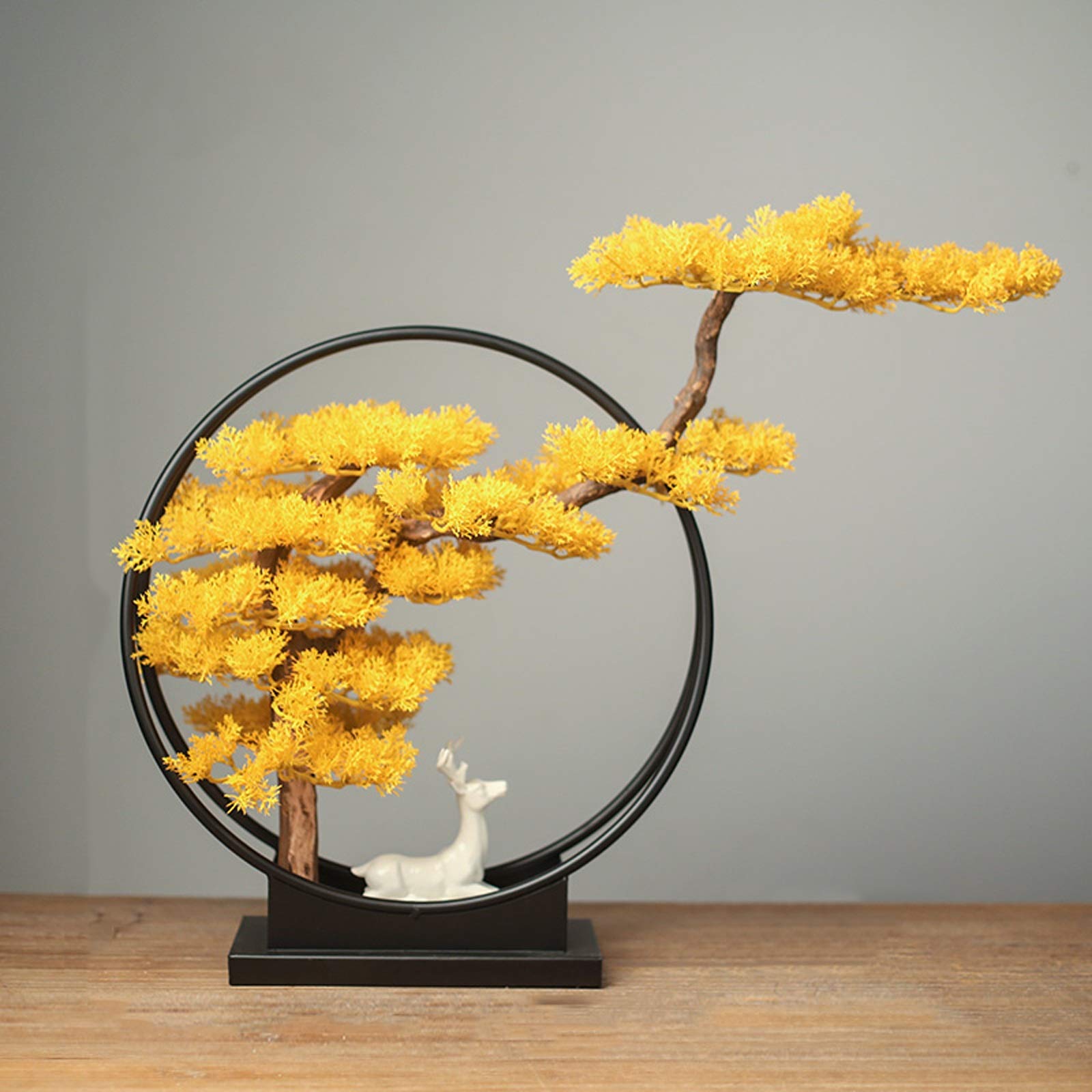 Bonsai artificiale con scultura di cervo in ceramica, pianta d'appartamento finta per casa e ufficio, ornamenti zen, per gli amanti della natura