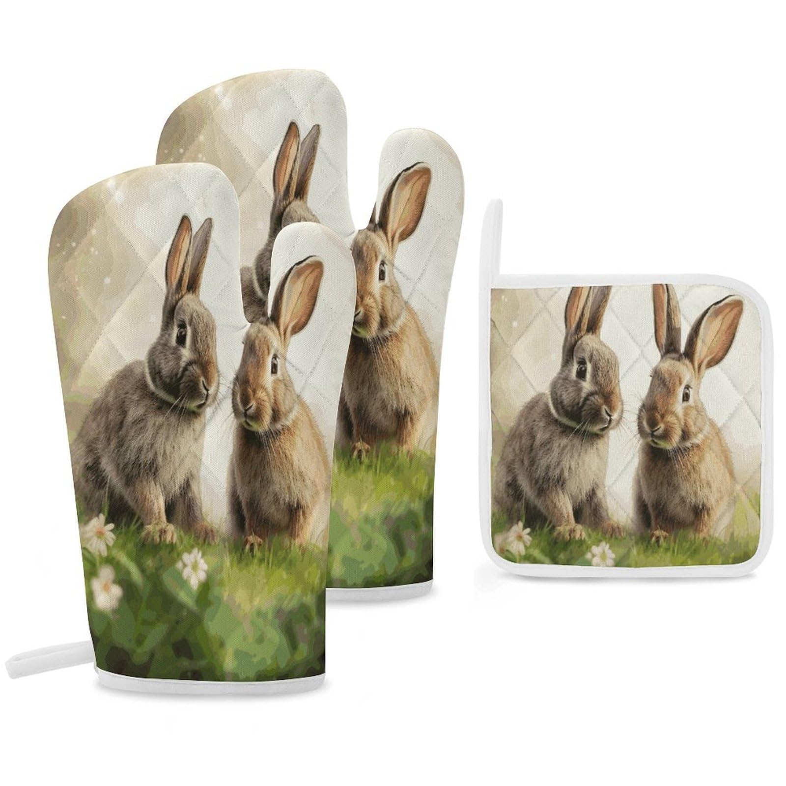 Fekiloot Style Funny Rabbits Oven Mitts Funny Heat Resistant,Oven Glove With Hanging Loop,Resistant Hot Pads For Kitchen Baking Grilling Cooking