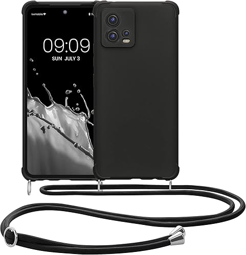 Miniatura 8 de kwmobile Funda cruzada compatible con Motorola Moto G72 - Funda de silicona TPU con correa - Negro
