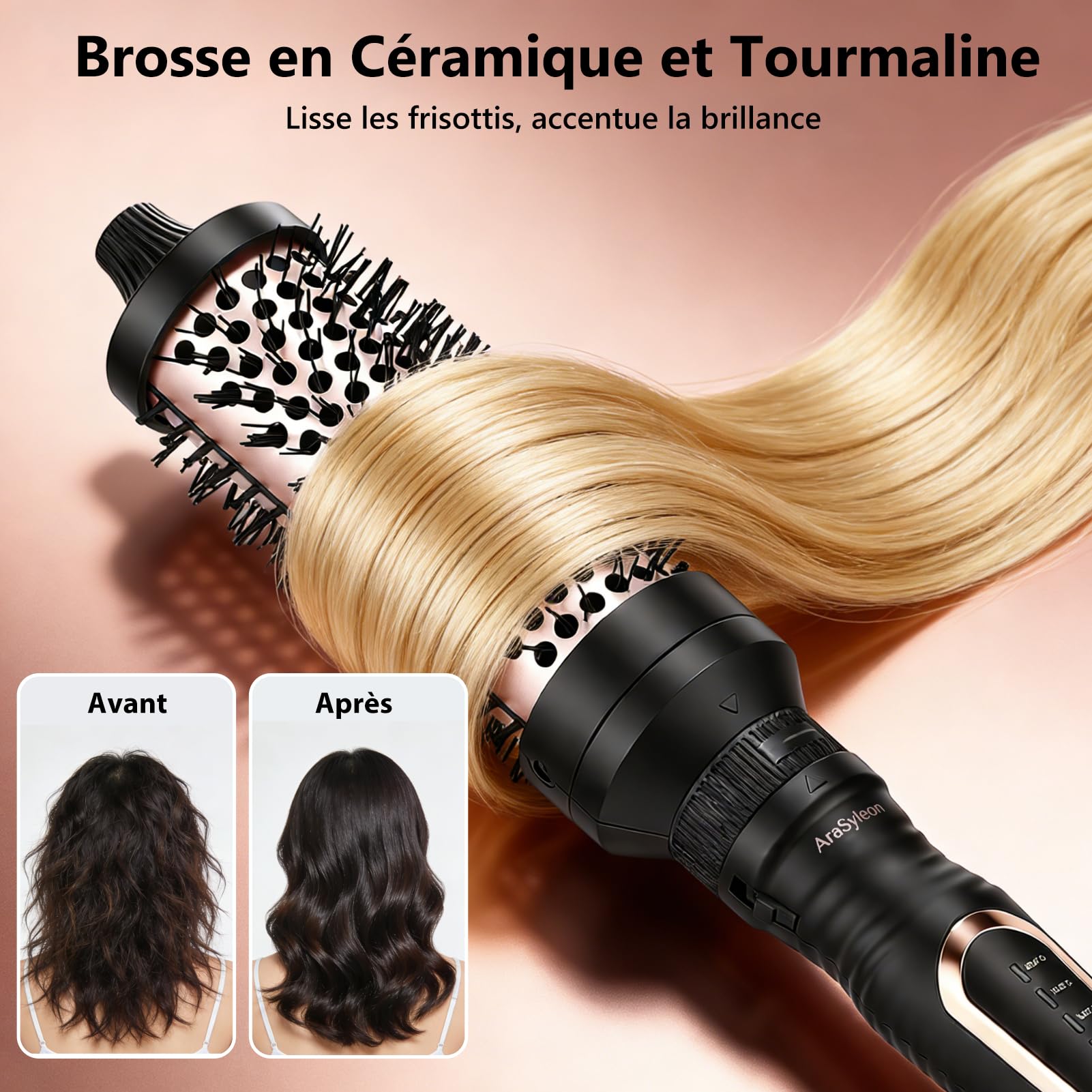 Brosse Thermique 3-en-1 (32/38/45mm) - Technologie Ions Céramique-Tourmaline, Anti-Frisottis, Idéale comme Brosse Chauffante pour un Styling Rapide