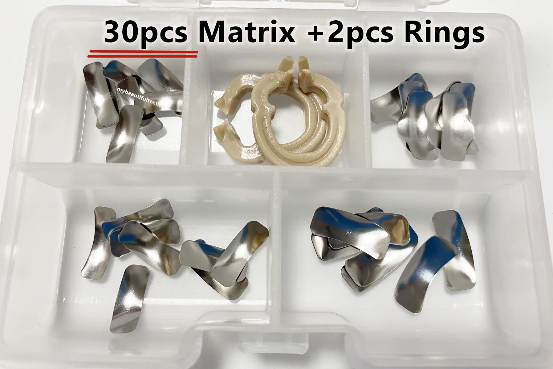 Dentpark Dental Memory Matrix Triodent Style Matrice Sectional Flexible Matrices Clip Ring Molar Bicuspid Clamps Resin (A. 30Pcs Matrix+2pcs ring)