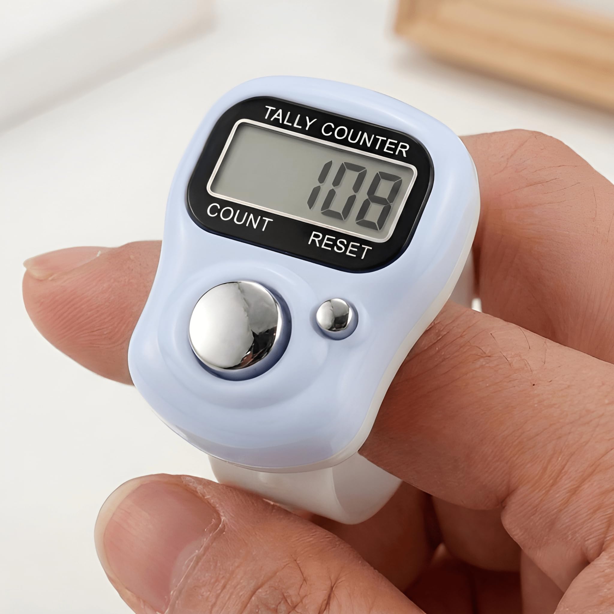 digital finger tally counter, 5-digit lcd display, ring design with reset button, pack of 1 (light blue)
