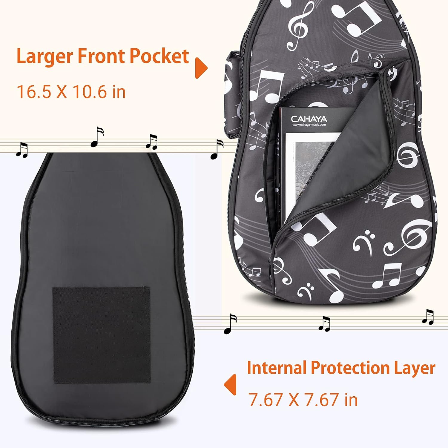 CAHAYA Electric Guitar Case Note Printing Soft Gig Bag 8mm Padding Guitar Bag Backpack with Handle Loop CY0267