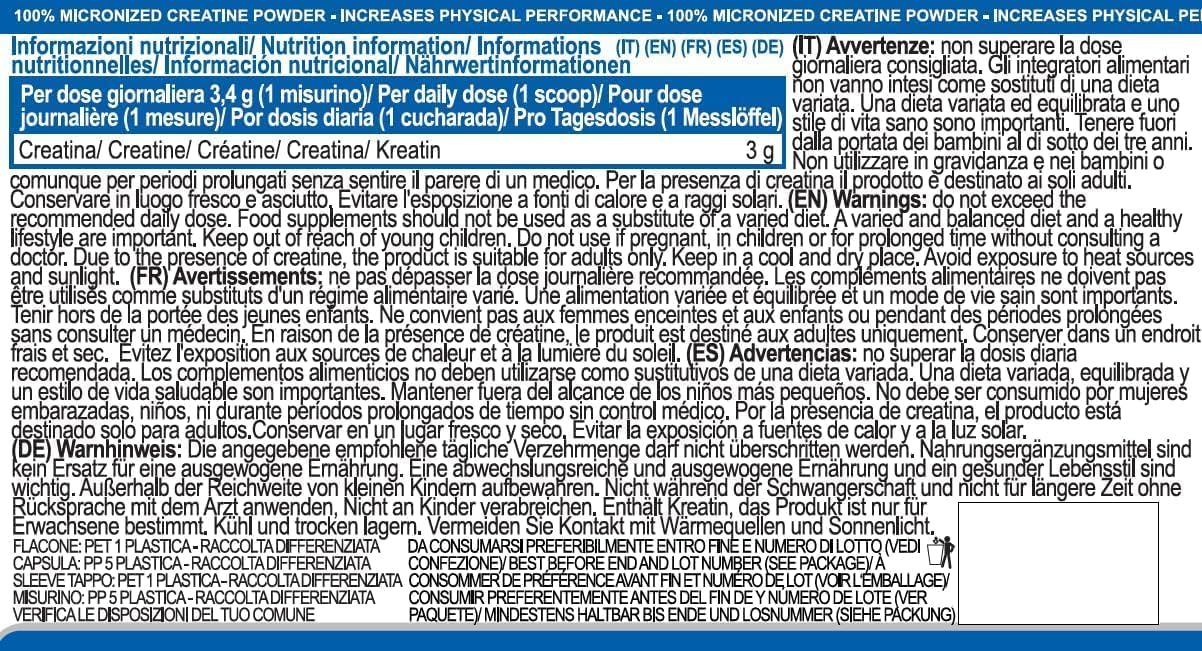 Yàmamoto CreaPowder 1000 grammi - creatina monoidrato purissima, senza Glutine, Senza Lattosio - gusto Naturale