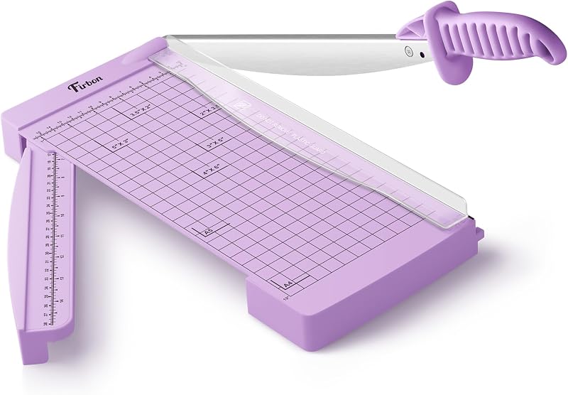 Cortador de papel tipo guillotina de 12" con regla oculta, recortador de papel compacto | Capacidad para 12 hojas | Púrpura | Básculas dobles | Recorte de papel, cartulina y fotografías | Manualidades para álbumes de recortes | Uso en oficina, hogar y estudio