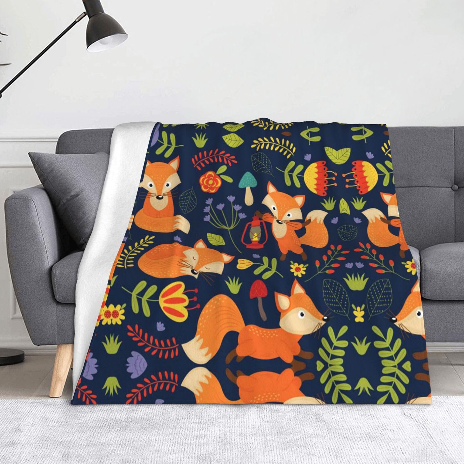 Couverture polaire renard en flanelle chaude et douce pour canapé et voyage 150x130cm