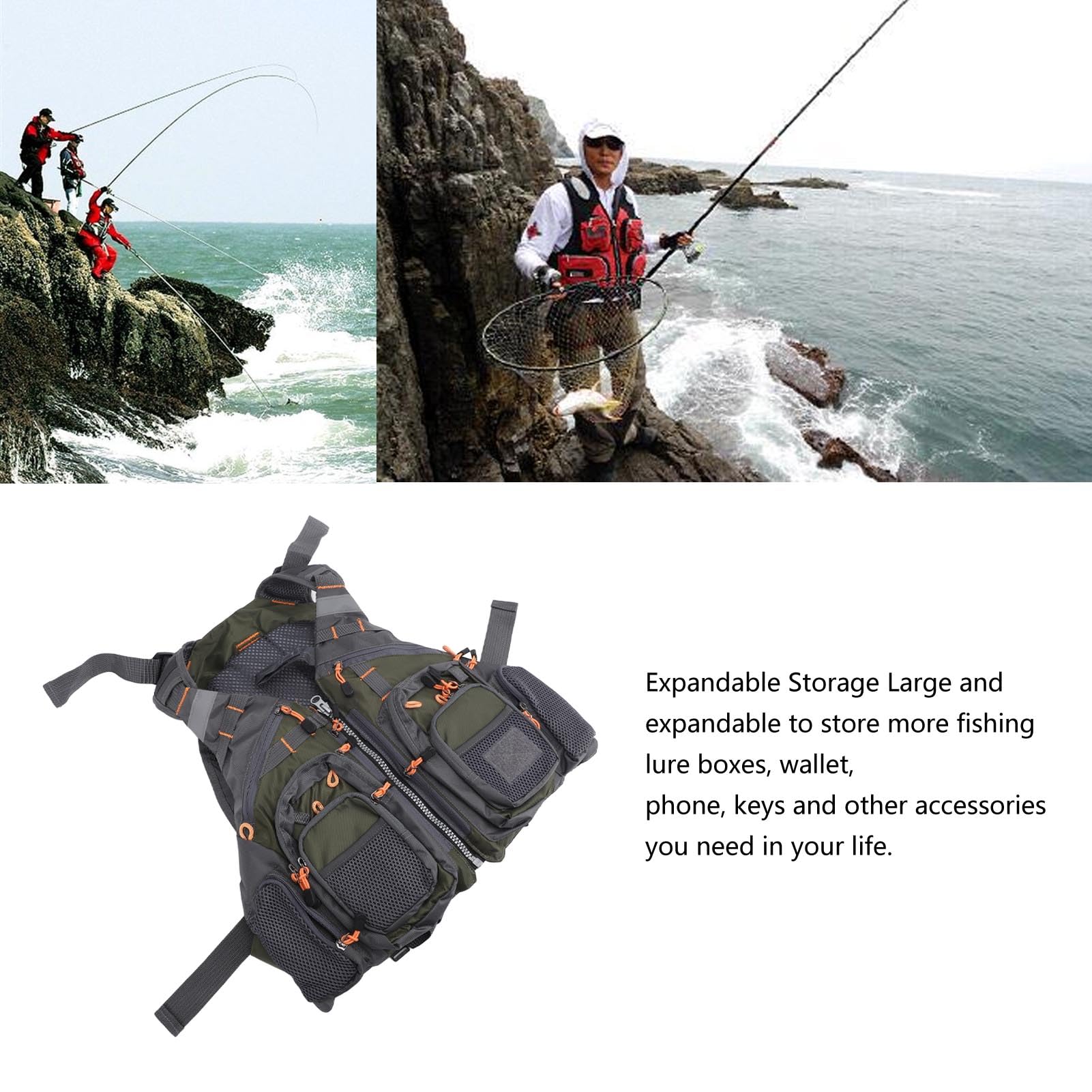 Strap Fishing Vest, Adjustable for Men Women for Fly Bass Fishing Outdoor Activities Multiple Zippered Pockets Breathable Green