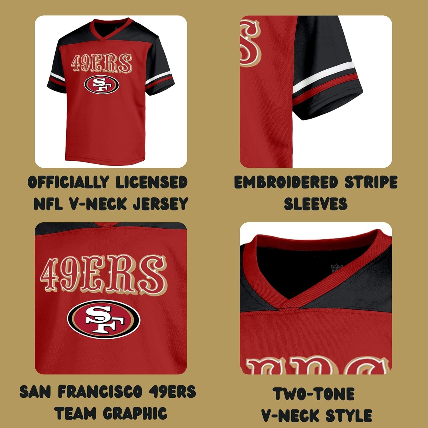 NFL Kids Youth 8-20 Officially Licensed Team Color Wordmark Primary Logo Victory Stripe V-Neck Jersey T-Shirt - Image 5