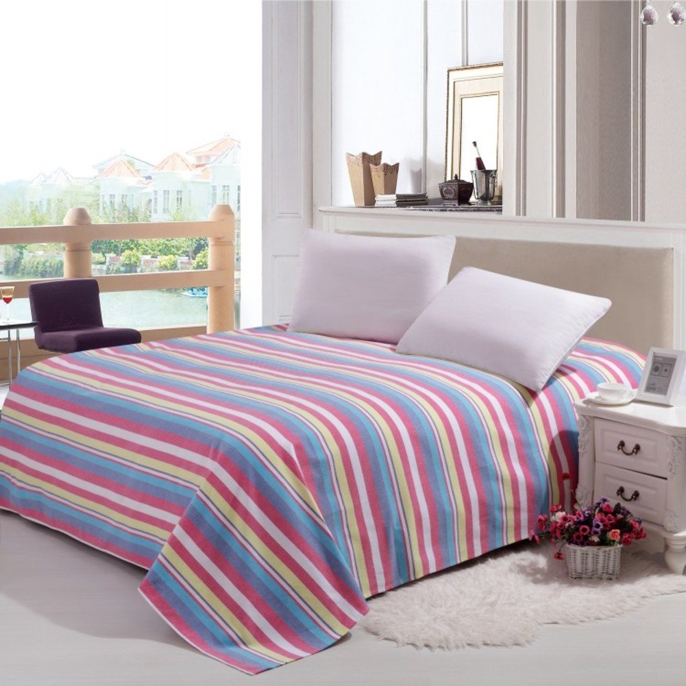 Grand drap de lit double en pur coton au tissage supérieur rayé 220x270