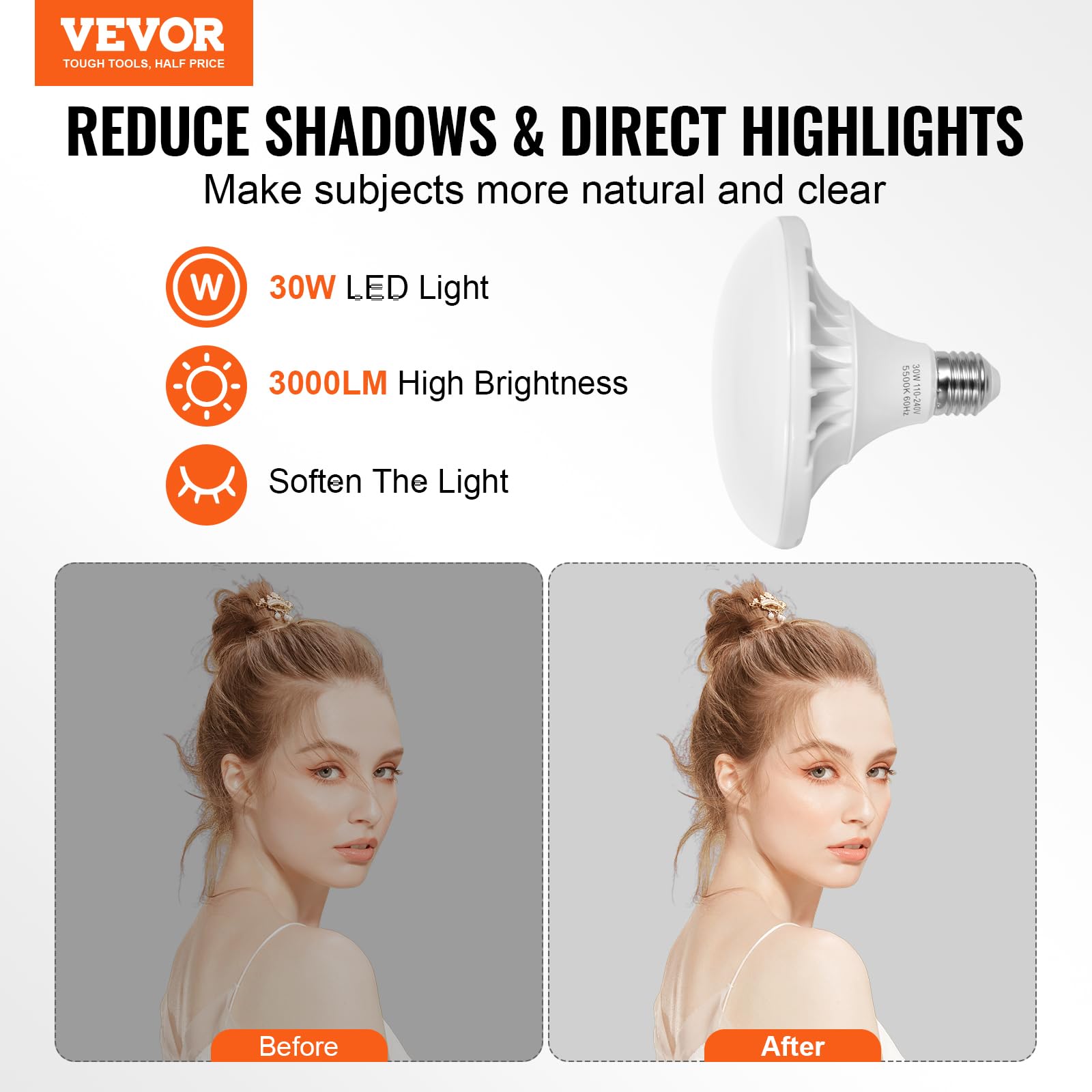 VEVOR Softbox Set, 50x70cm, Profi Fotostudio Set mit 30 W 5500 K LED-Birnen, nahezu natürliches Tageslicht, Verstellbarer Stativständer, Studioleuchten für Fotografie, Videoaufnahmen, Live-Streaming