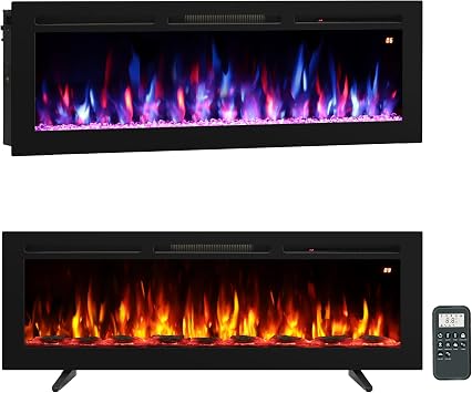 OxharkFlame 54In Freestand Wall Mounted Recessed Electric Fireplace Inserts