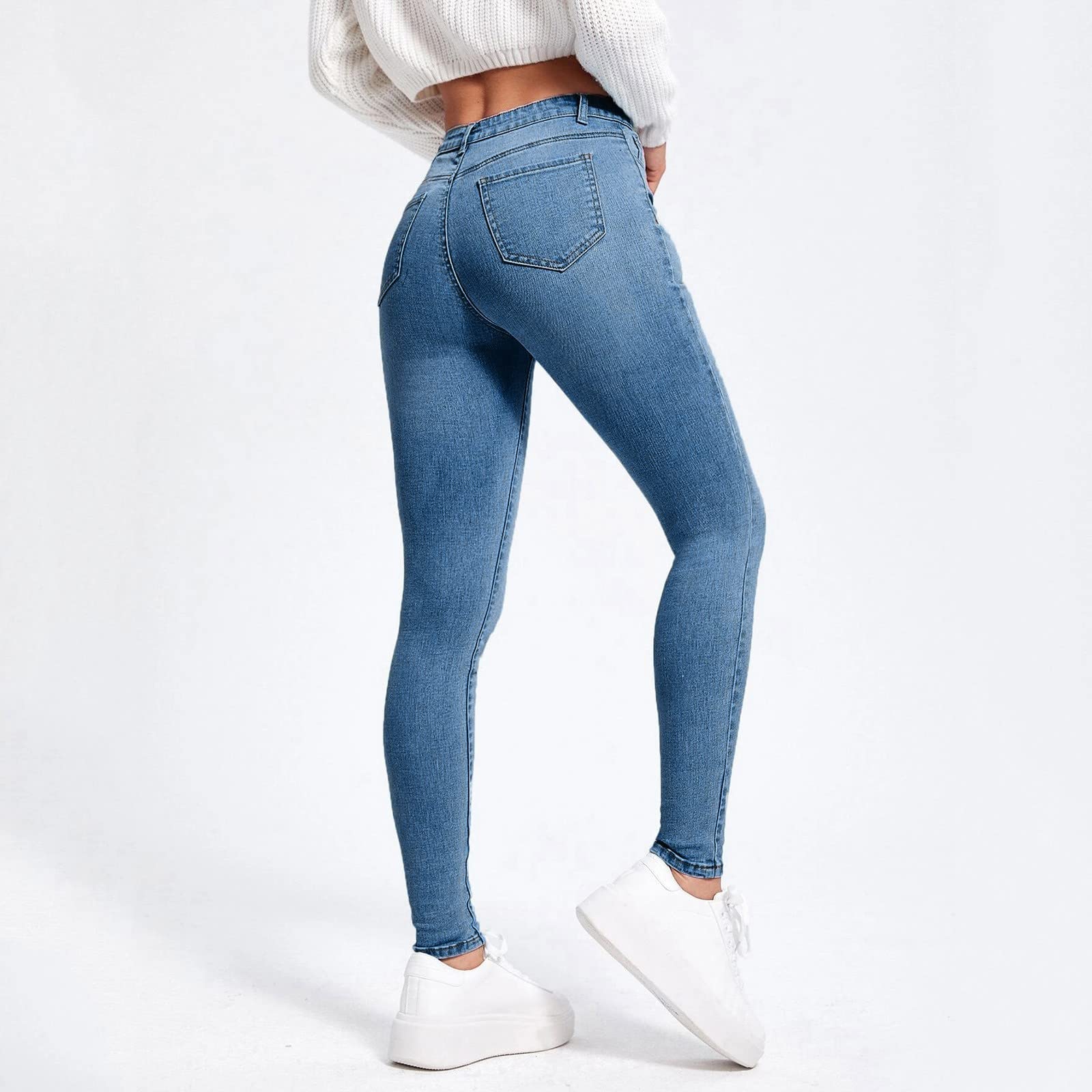Generisch Jean stretch pour femme - Coupe ajustée - Pantalon de loisirs - Taille haute - Décontracté - Élégant - Pour femme - Confortable - Extensible - Pantalon crayon - Pantalon d'affaires - Stretch