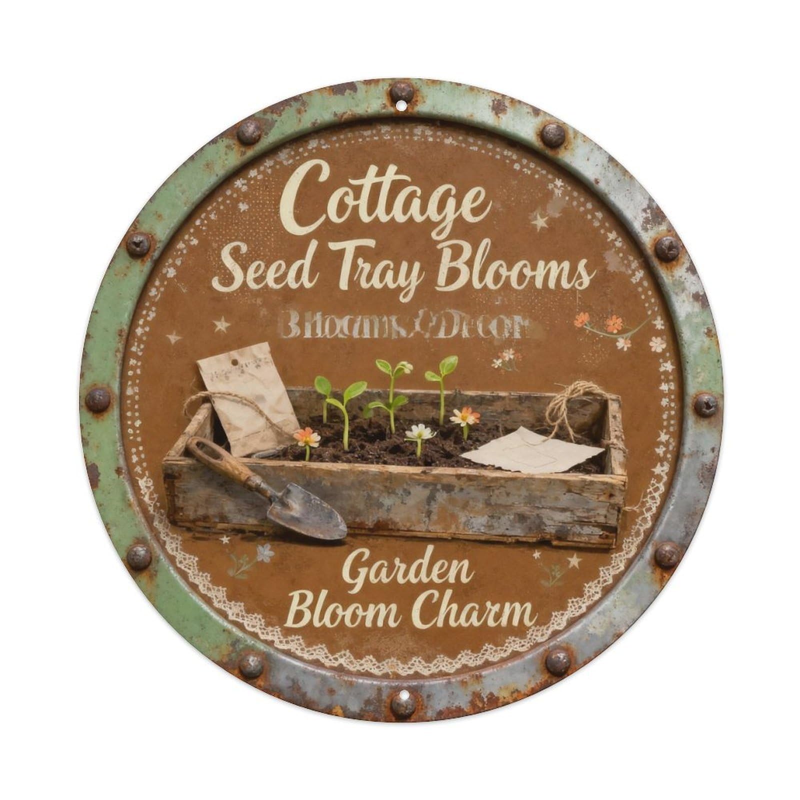 Cottage Seed Tray Blooms Metal Tin Sign Plaque