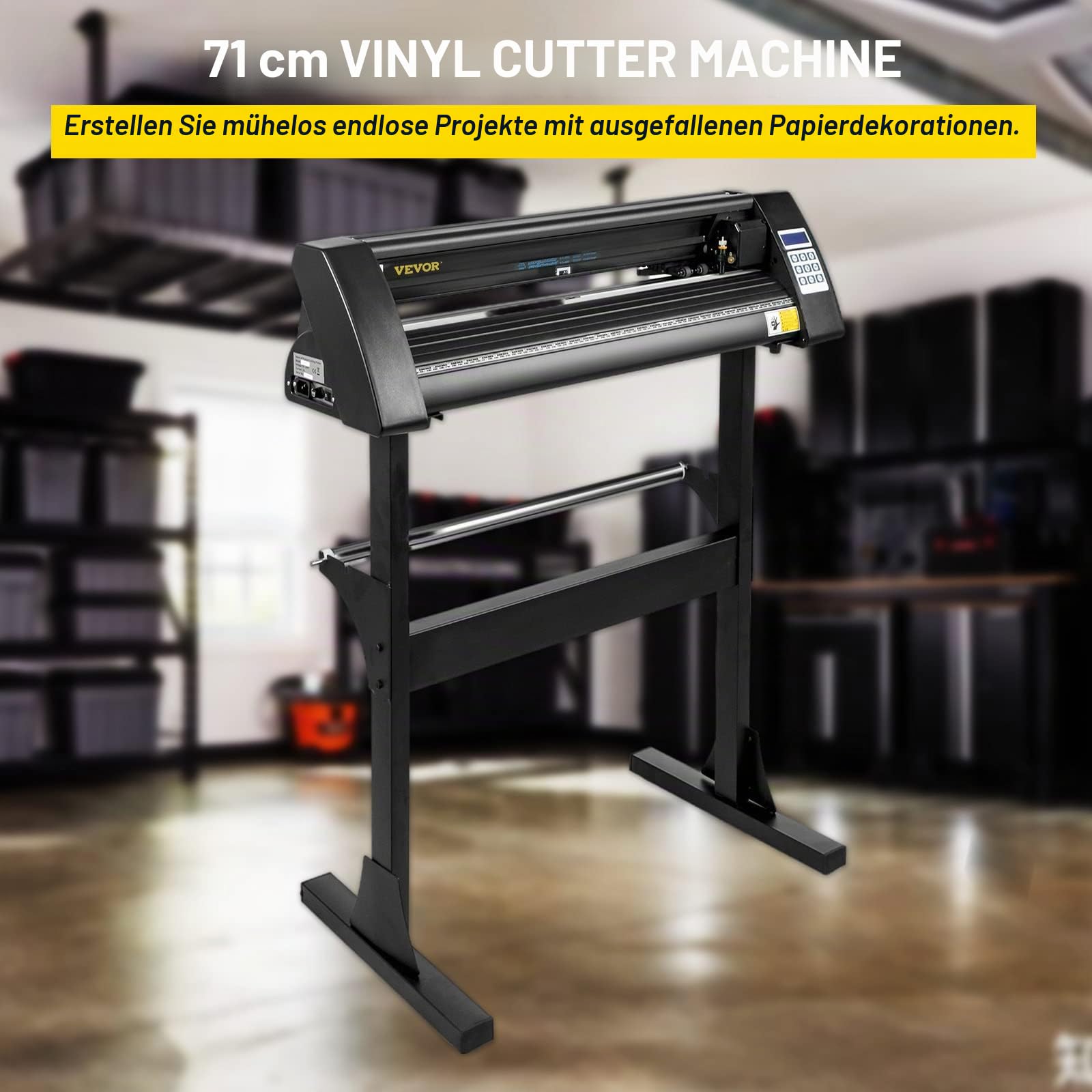 VEVOR Vinyl Schneidplotter 720mm Profi Plotter Schwarz Vinylschneider 3 Klingen Plotter Drucker 220V Viny Folienplotter mit Signmaster Software Cutter Plotter mit Ständer für Schilder Papierzufuhr