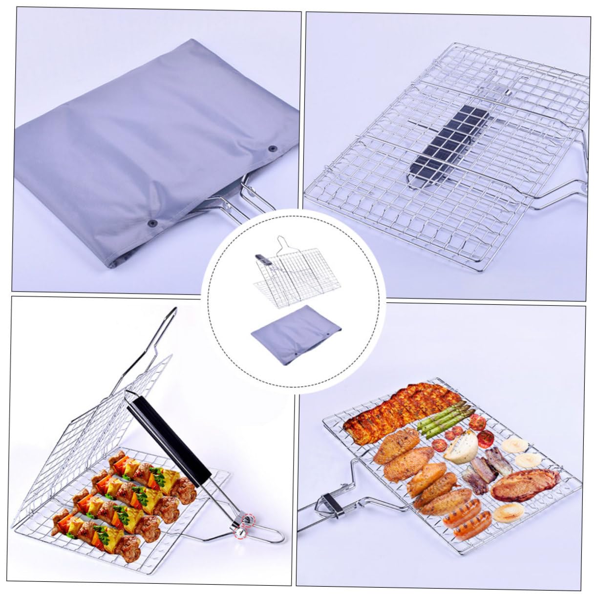 Milisten Rete da Barbecue in Metallo Inossidabile Struttura Pieghevole per Carne Verdure Pesce per Grigliate Estive All'aperto