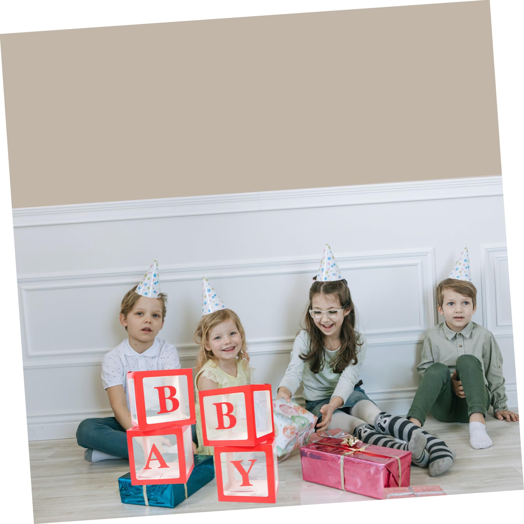 4 Stück Rote Ballonboxen aus Papier und Pvc für Babyparty