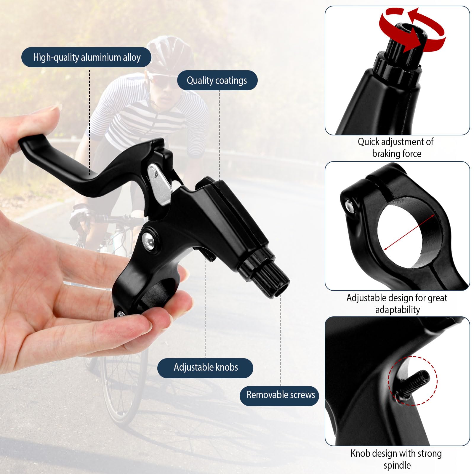 Kit Freins V-Brake Vélo - 2 Paires Freins + Leviers + Câbles Avant/arrière + Outils, Aluminium Noir