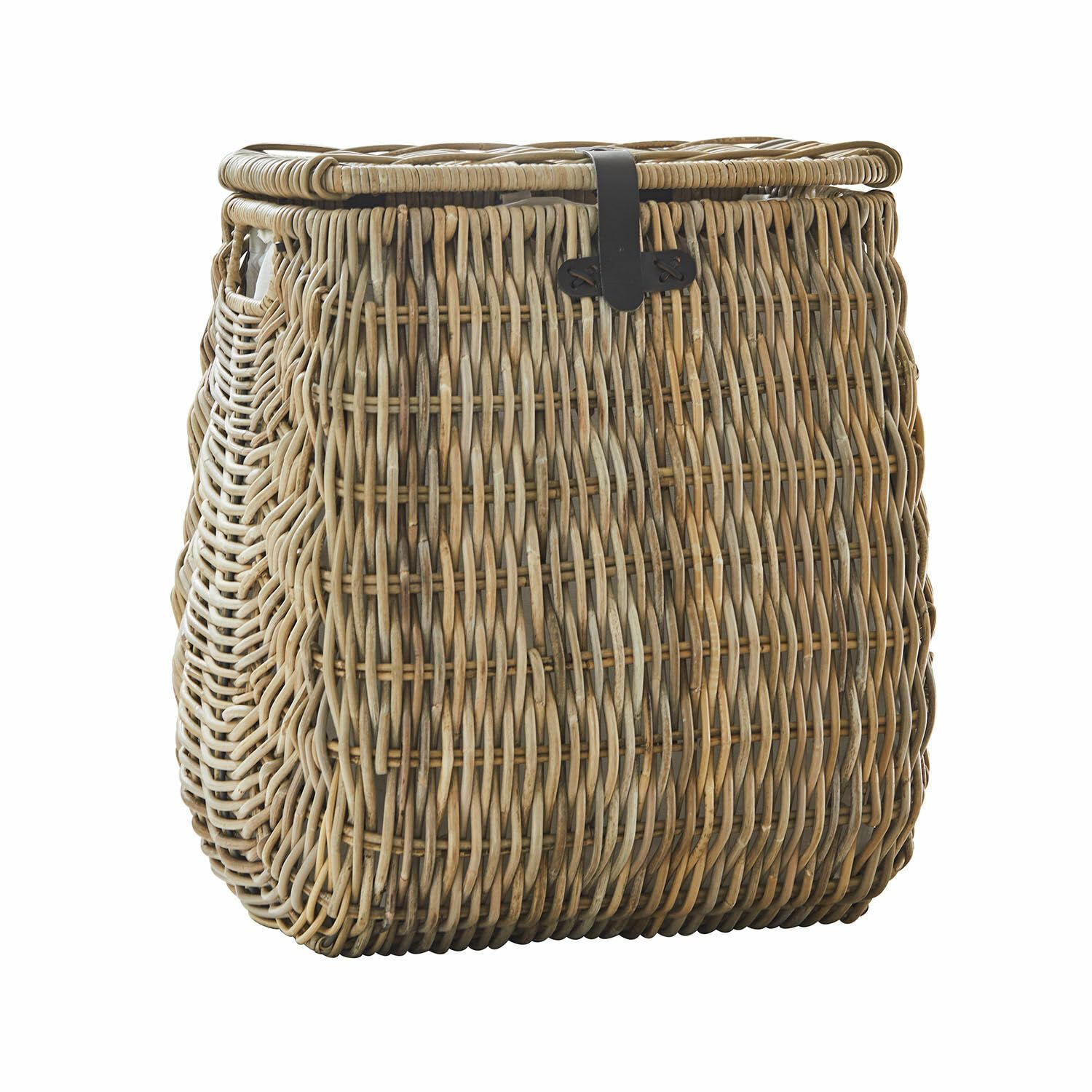 Loberon Wäschekorb Solinette, inkl. Waschbarem Stoffeinsatz, Natürliches Design, Ordnungshelfer, Aufbewahrung, Rattan, Rindsleder, Polyester, braun/Creme