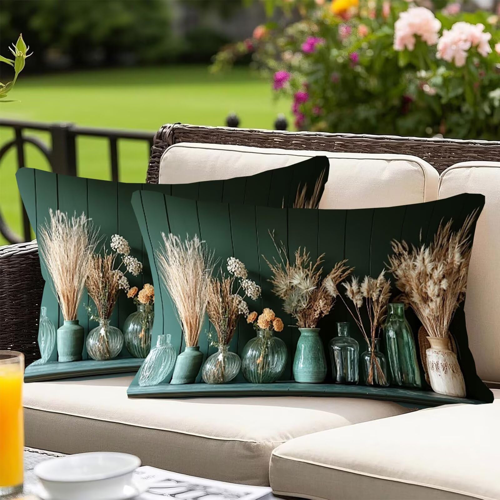 Set di 2 Federe per Cuscini in Velluto 50 x 70 cm Bottiglia Di Vetro Senza Inserto，Cerniera Invisibile Verde Retangolo Cuscini per Divano Federe Cuscino letto，per Uso Interno Decorativa j0l-79