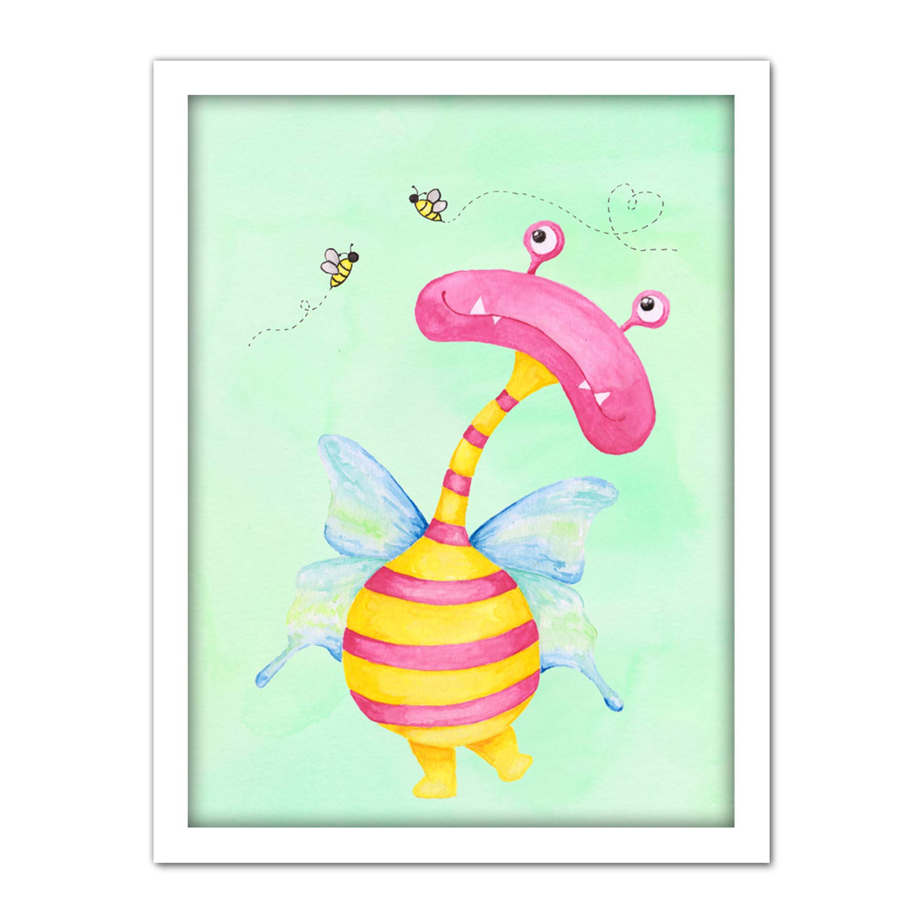 Wee Blue Coo Wee Wild Monsters Ophelia Bees Kids Artwork Framed Wall Art Print 18X24 Inch