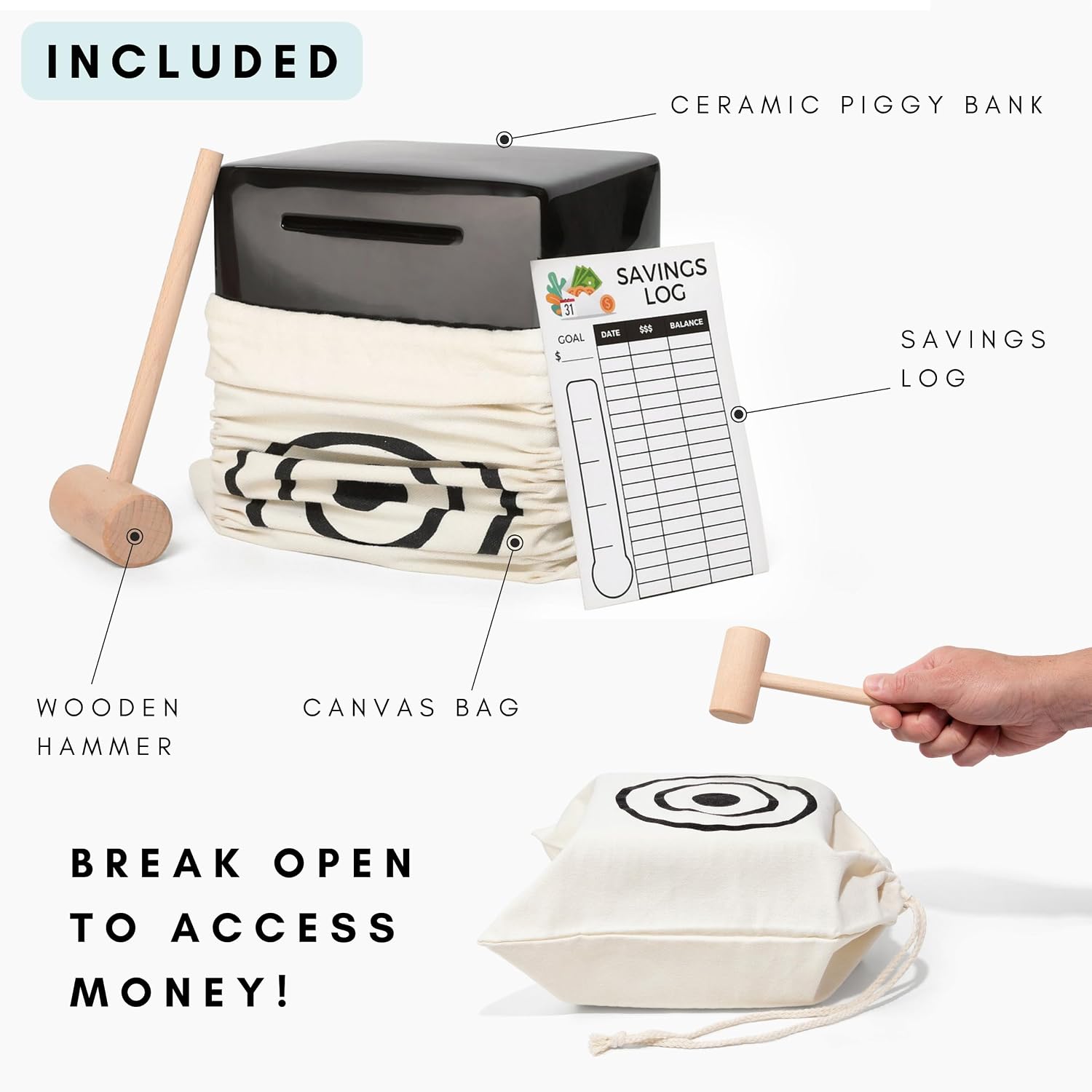 Piggy Bank for Adults - Must Break to Access Money | Ceramic Savings Bank to Help Budget and Save for Vacation Wedding or Childs College Fund | Money Saver Box with One Small Opening | Birthday Gift image 2