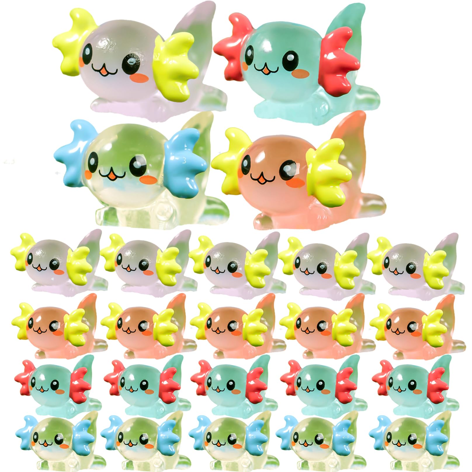 Wedhapy Mini Axolotl Figures Mini Resin Axolotl 24Pcs Cute Cartoon Luminous DIY Decorative Toy for Bonsai Pool Dollhouse Aquarium Tabletop