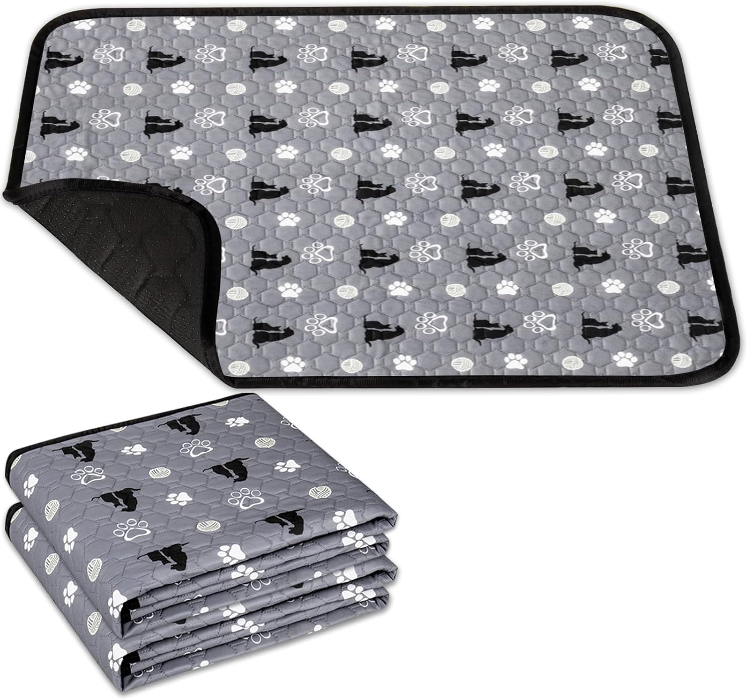 Washable Pee Pads, 36" x 41", 2 Pack Waterproof Reusable Pet Training Pads, Non Slip Bowl Mats with Great Absorption, Reusable Puppy Pee Pads for Floor, Sofa, Car