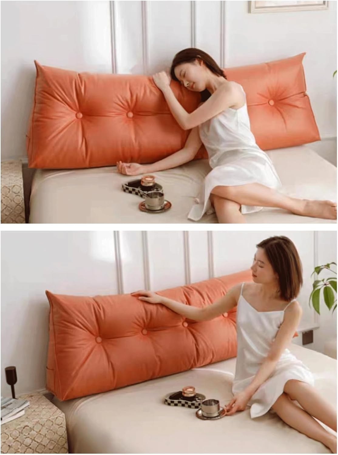 Removable Lumbar Pillow for Bed & Daybed - Comfortable Backrest Cushion, Stylish Headboard Pillow, Wall-Mounted Support for Relaxation & Decor (Orange 60x50x20cm)