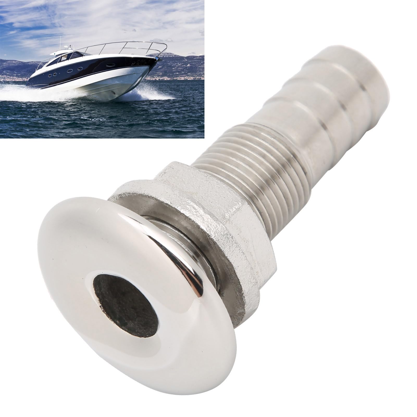 Tissting Barca Marine Yacht Scarico 3/4in 316 Acciaio Inossidabile Scarico Acqua Valvola Idraulica Tubo Flessibile Attraverso Connettore di Scarico per Barca, Yacht