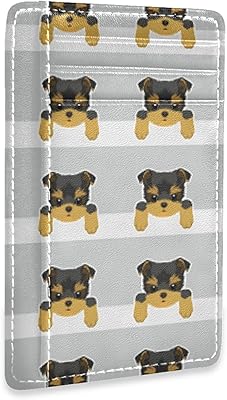 Dachshund Dog Face Heads Seamless on White Grey Slim Minimalist Wallet, Front Pocket RFID Blocking Leather Credit Card Holder, Case Protector Covers for Men Women